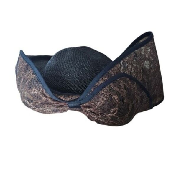 Mr John Moderne Vintage Sculpted Hat Navy Lace Brim Couture Millinery Church main image 11